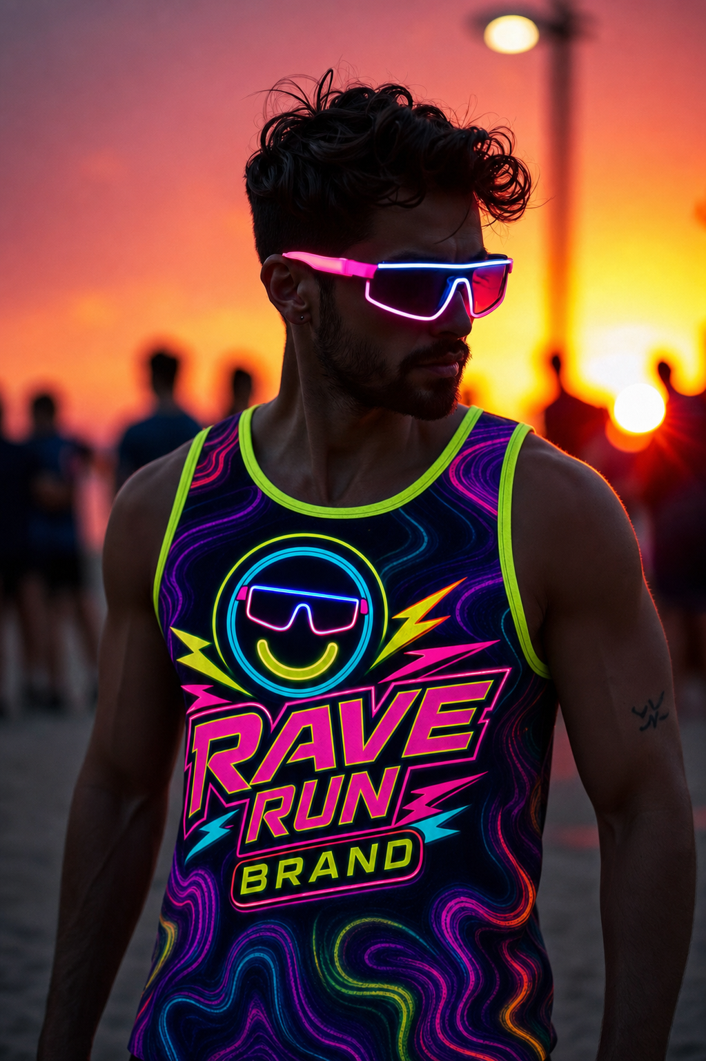 Runner wearing Rave Run Australia glow gear at sunset